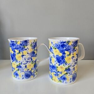 Vintage 1994 Roy Kirkham‎ Summetime Floral Fine BONE China Mug Set